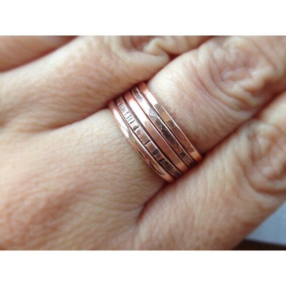 Raw Copper Tree Bark Ring Band Oxidized Stacking Ring UNSEALED UNCOATED - Size 8 - Picture 3 of 4